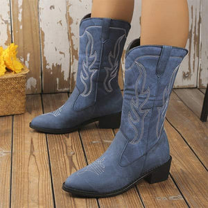 Women's Vintage Embroidered High-Cut Chunky Heel Fashion Boots 71608059C