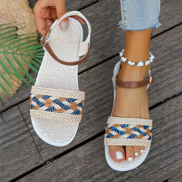 Women's Retro Casual Braided Buckle Flat Sandals 22364739S