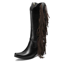 Women's Mid Heel High Boots But Not Knee Chunky Heel Fringed Boots 25406999C