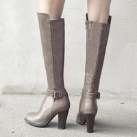 Women's Fashion Buckle Chunky Heel Knee Boots 53183817S