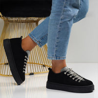 Women's Fashionable Shiny Lace-Up Thick-Soled Sneakers 62044142S