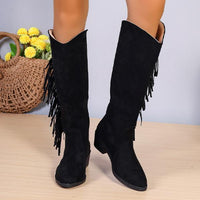 Women's Casual Suede Retro Tassel Knee High Boots 96852968S