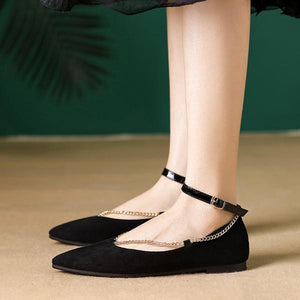 Women's Elegant Chain Belt Buckle Pointed Toe Flats 51450343S