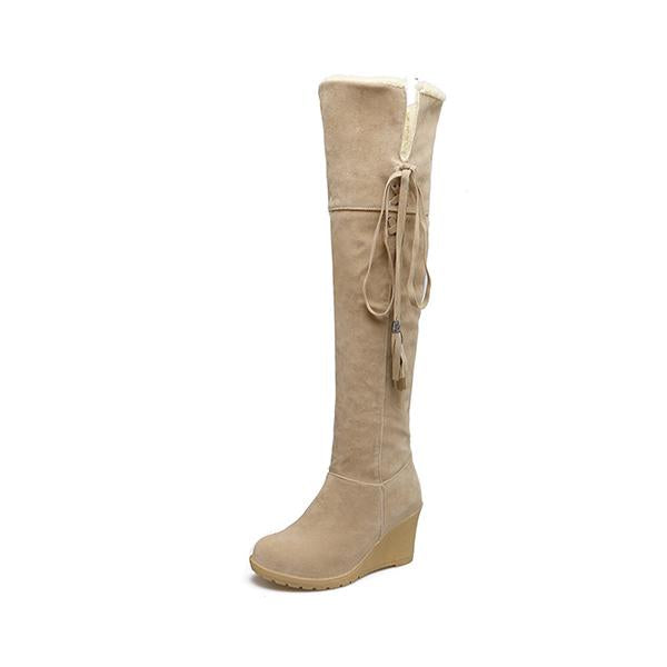 Women's Casual Strappy Tassel Wedge Over-the-Knee Boots 60288726S