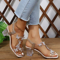 Women'S Chunky Heel Floral Solid Sandals 50669711C