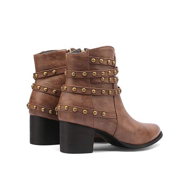 Women's Retro Studded Chunky Heel Ankle Boots 59388899C