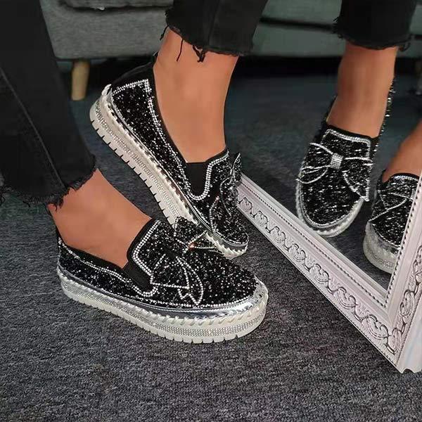 Women's Casual Rhinestone Bow Slip-On Platform Shoes 27962908C