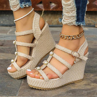 Women's Casual Thick Sole Wedge Sandals with Buckle 05083809S