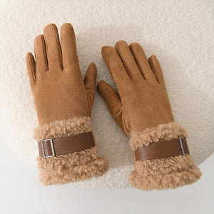 Women's Fashionable Warm Fur Lined Touch Screen Gloves 32347800S