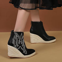 Women's Retro Casual Embroidered Wedge Booties 05285192S