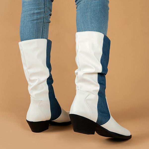 Women's Fashion Belt Buckle Pointed Toe Block Heel Boots 22985809S