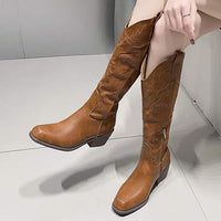 Women's Side Zipper Embroidered Fashion Knee-High Boots 53581884C