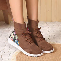 Women's High-Top Flyknit Lace-Up Ankle Boots with Embroidered Detail 68950577C