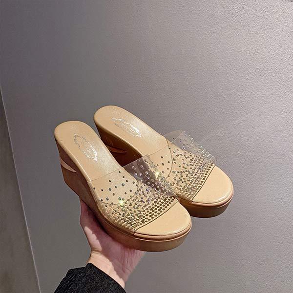 Women's Transparent Rhinestone Thick-Soled Wedge Sandals 49479444C