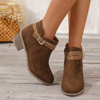 Women's Casual Buckle Zipper Chunky Heel Ankle Boots 28018068S