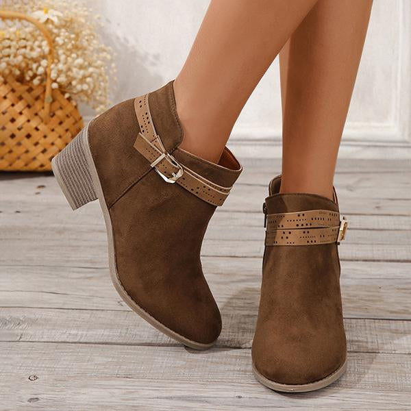 Women's Casual Buckle Zipper Chunky Heel Ankle Boots 28018068S