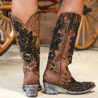 Women'S Embroidered Chunky Heel Rider Boots 59126917C