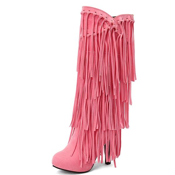Women's Casual Ethnic Style Thick Heel High Tassel Boots 66647880S