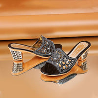 Women's Fashion Rhinestone Hollow Block Heel Slippers 77125893S