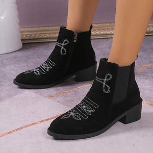 Women's Chunky Heel Embroidered Side-Zip Ankle Boots 53579828C