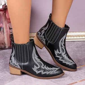 Women's Retro Thick Heel Embroidered Ankle Boots 25930396S