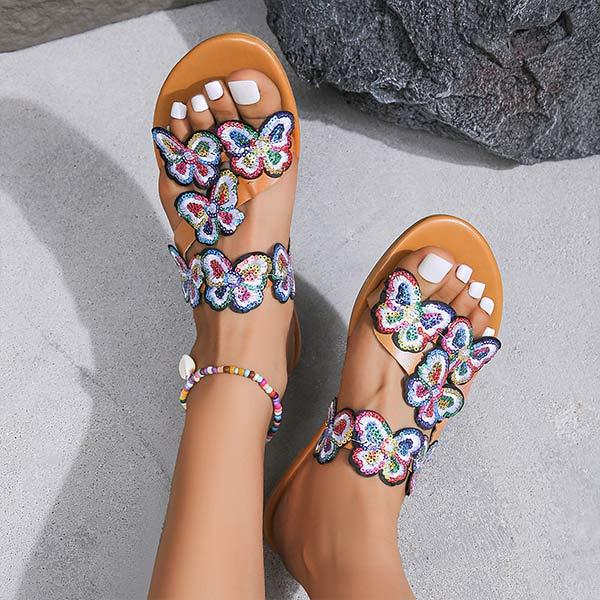 Women's Colorful Butterfly Flat Slides 32716635C