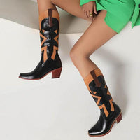 Women's Retro Color Block Chunky Heel Boots 79936754S