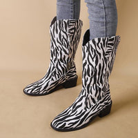 Women's Fashion Zebra Pattern Chunky Heel Mid-Calf Boots 69176573S