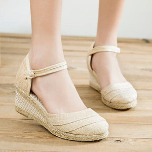 Women's Linen Braided Roman Wedge Sandals 56464076C