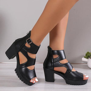 Women's Fashionable Zipper Thick Heel Roman Sandals 65837370S