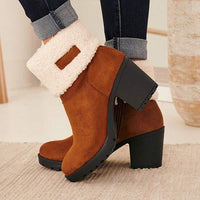 Women'S High Heel Chunky Heel Martin Boots Plus Fleece Warm Wool Short Boots 44151468C