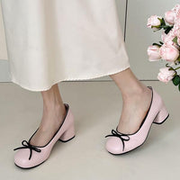 Women's Elegant Bow Barbie Pink Thick Heel Mary Jane 98235633S