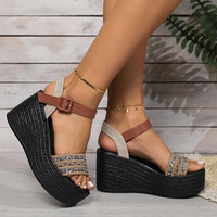 Women's Ethnic Style Thick Sole Buckle Wedge Sandals 57940589S