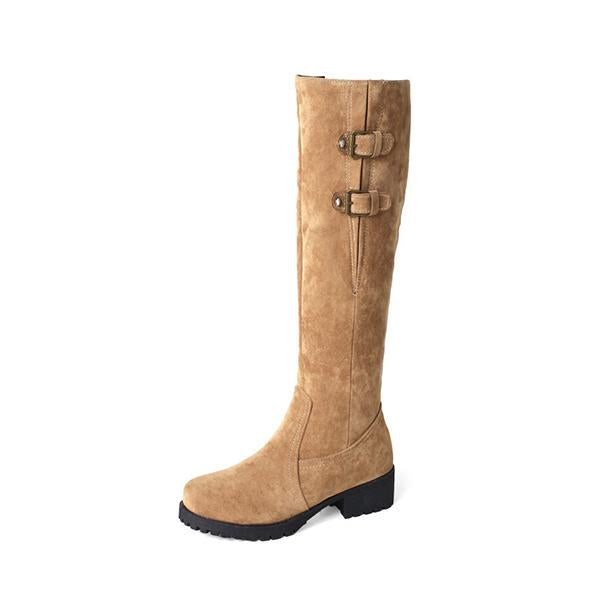 Women's Casual Buckle Trim Suede Long Rider Boots 07373668S