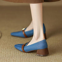 Women's Fashionable Slip-on Denim Belt Buckle Loafers 80674696S