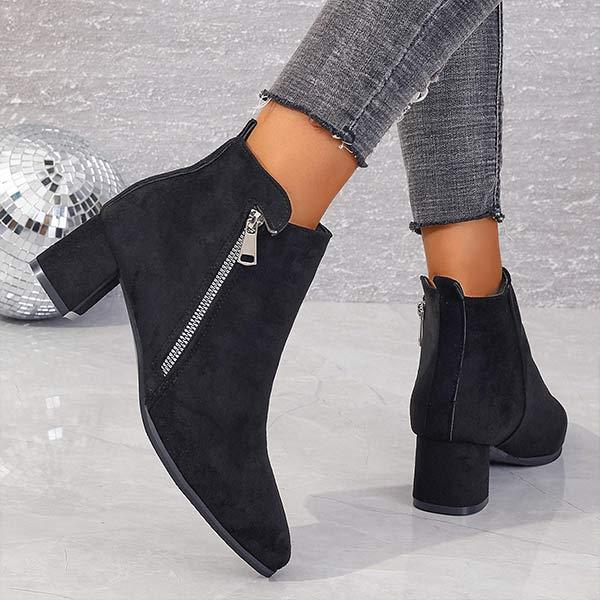 Women's Pointed-Toe Chunky Heel Ankle Boots with Side Zipper 40227260C