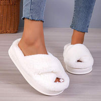 Women's Cross Strap Plush Thick-Soled Warm Slippers 39279620C