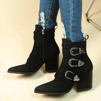 Women's Fashionable Belt Buckle Pointed Toe Short Boots 98389711S
