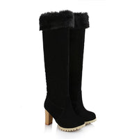 Women's Fashionable Fur Collar Cuffed Chunk Heel Boots 65213975S