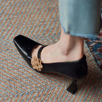 Women's Vintage Square Toe Daisy Stiletto Shoes 27245341C