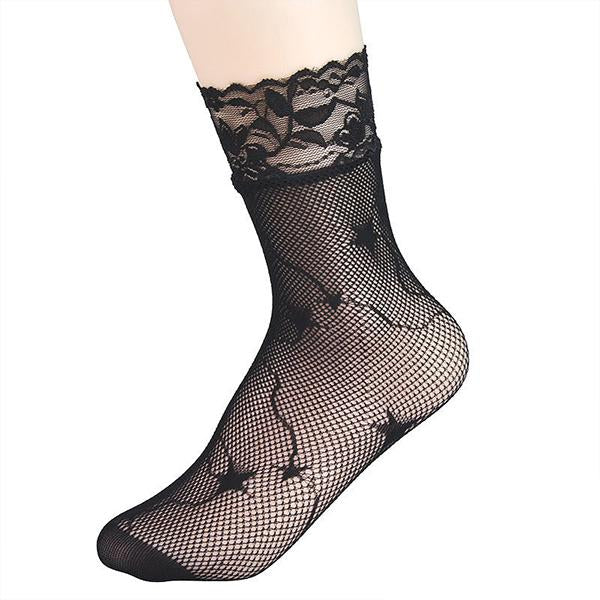 Cutout Sexy Black Jacquard Fishnet Short Socks 99218655C