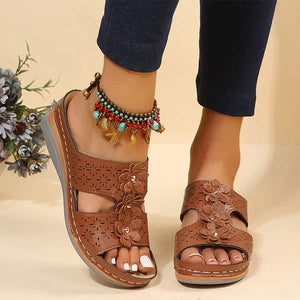 Women's Hollow-Out Flower Embellished Wedge Sandals 63919491C
