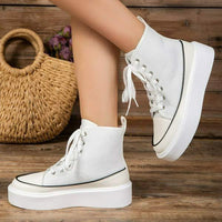 Women's High Top Round Toe Platform Lace-Up Sneakers 45169149C