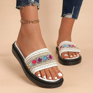 Women's Ethnic Style Platform Sandals with Flower Detail 80720485C