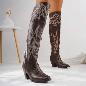 Women's Vintage Square Heel Riding Boots 11323101C