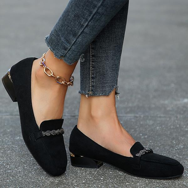 Women's Fashion Suede Rhinestone Block Heel Loafers 25815517S