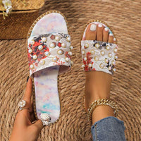 Women's Flat Printed Colorful Pearl Slippers 31128408C