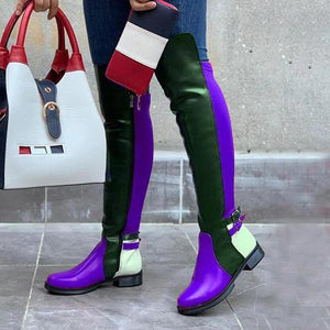 Women's Fashionable Color Block Flat Over-the-Knee Boots 29230444S