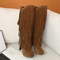 Women's Casual Ethnic Style Thick Heel High Tassel Boots 66647880S