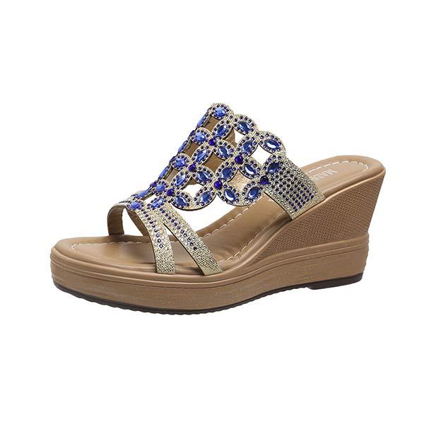 Women's Wedge Sandals with Rhinestone Embellishments and Hollow Design 21629306C
